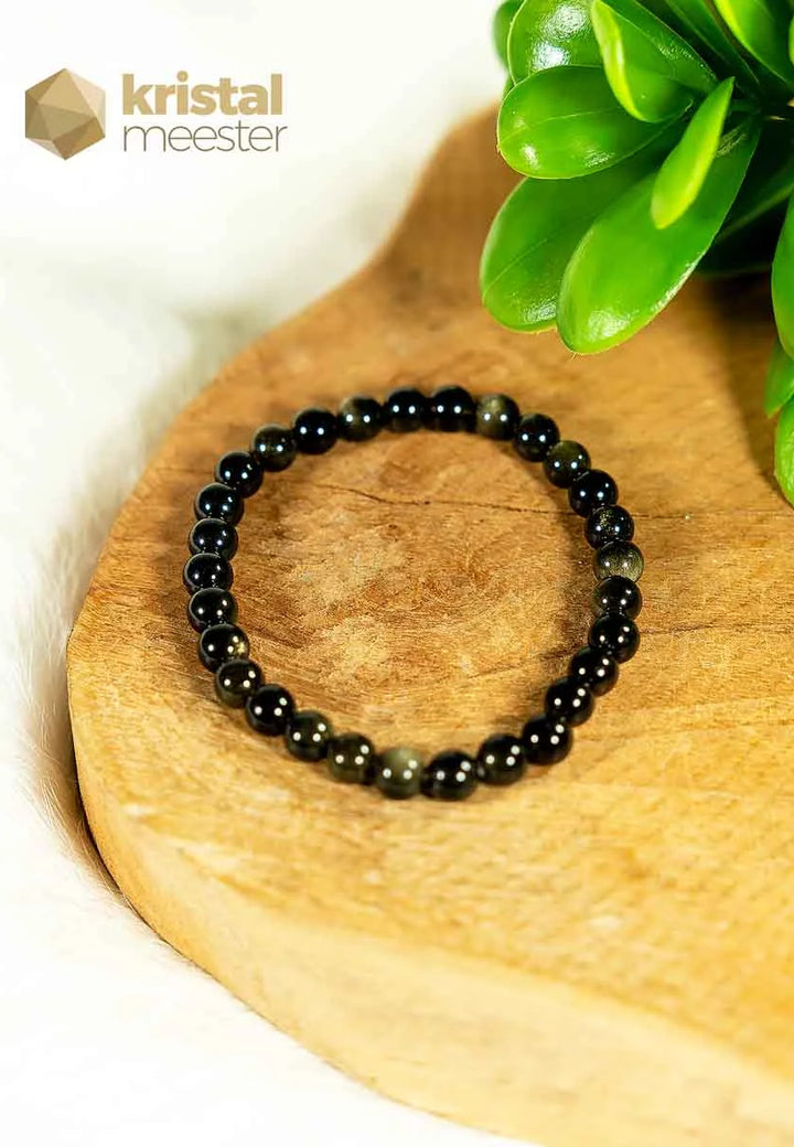 Goud Obsidiaan Kogelarmband - 6 mm