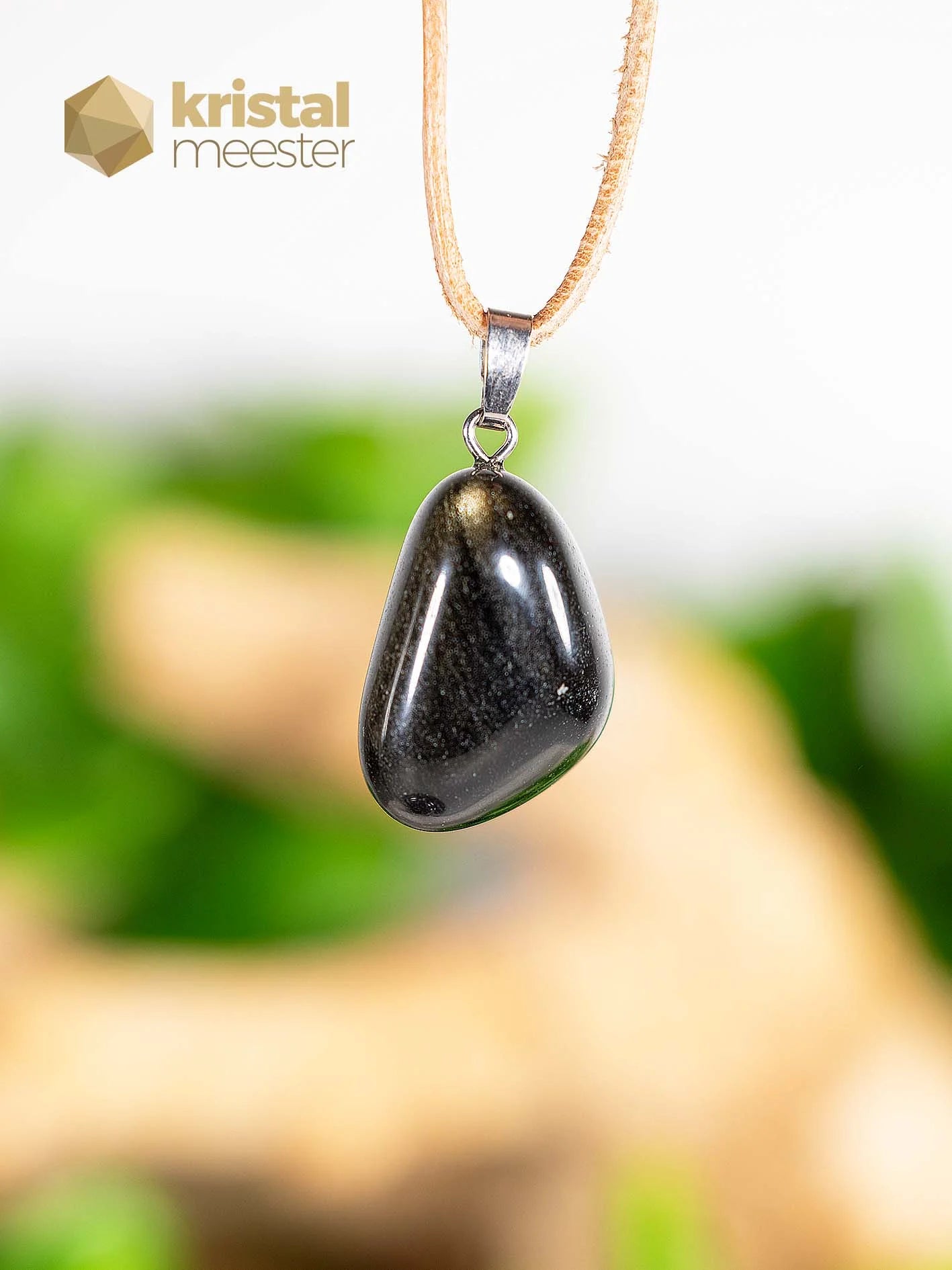 Goud Obsidiaan hanger met zilver oog - nr. 3