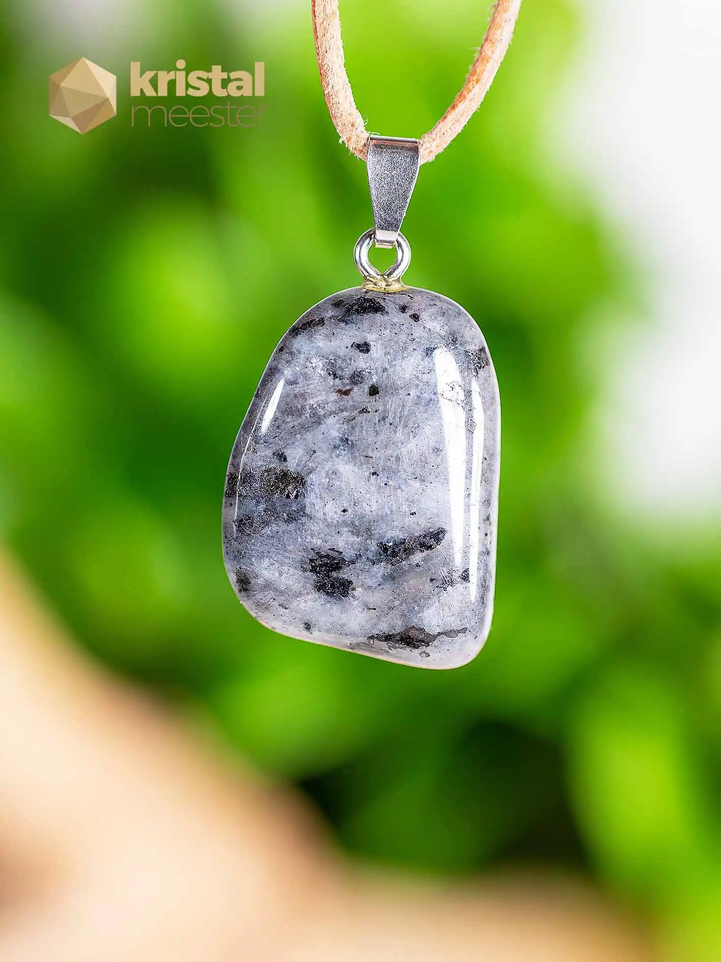 Larvikite pendant with silver loop - no. 2