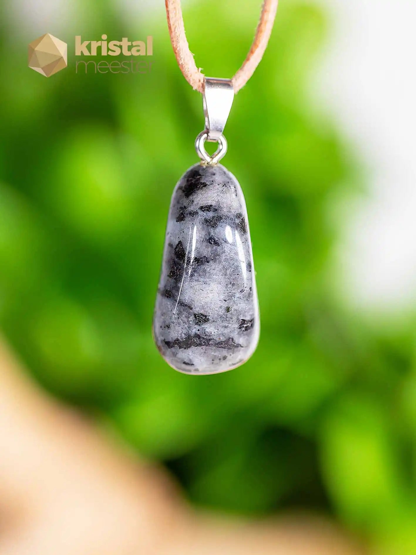 Larvikite pendant with silver loop - no. 4