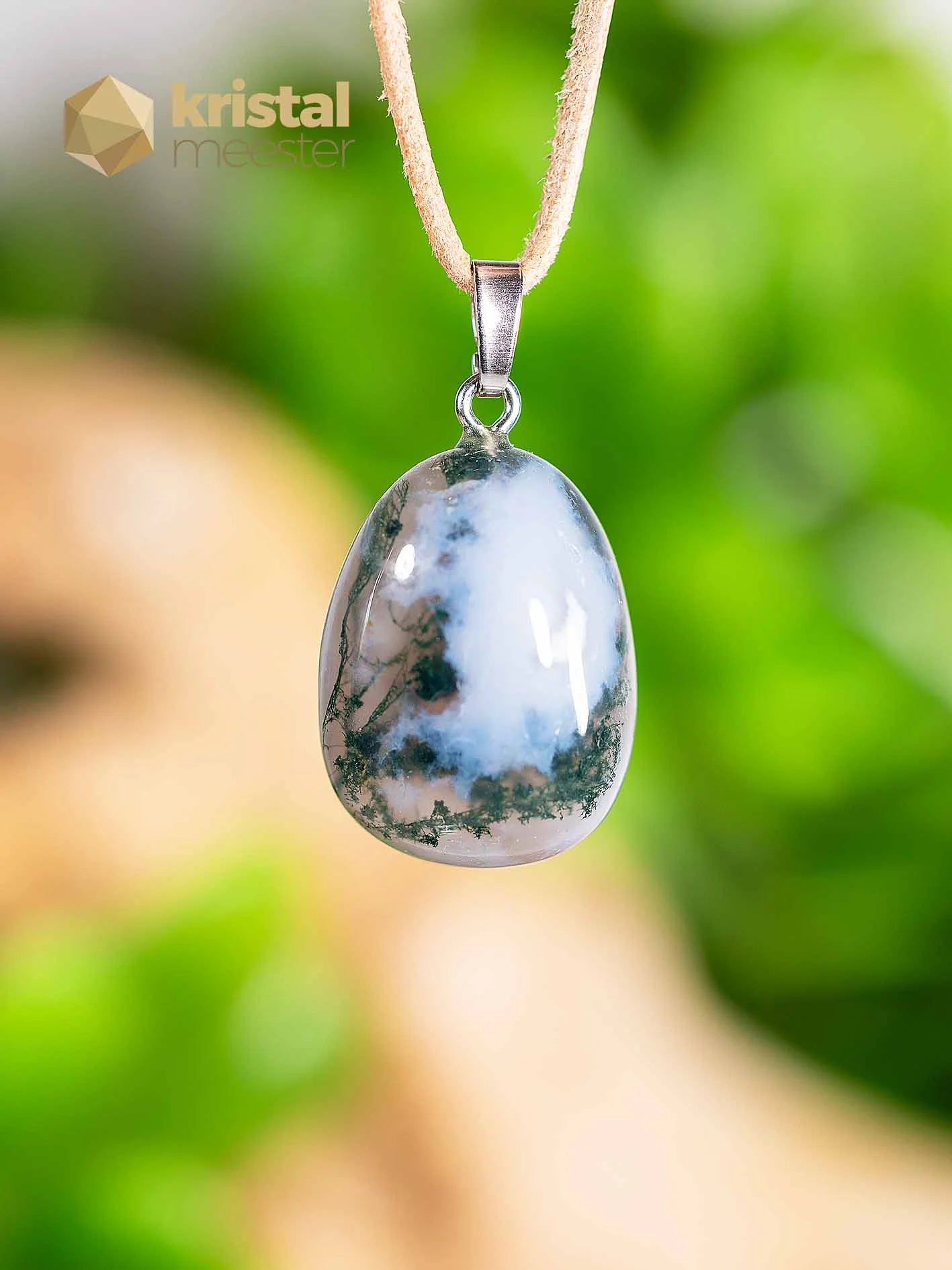 Moss Agate EX pendant with silver loop - no. 2