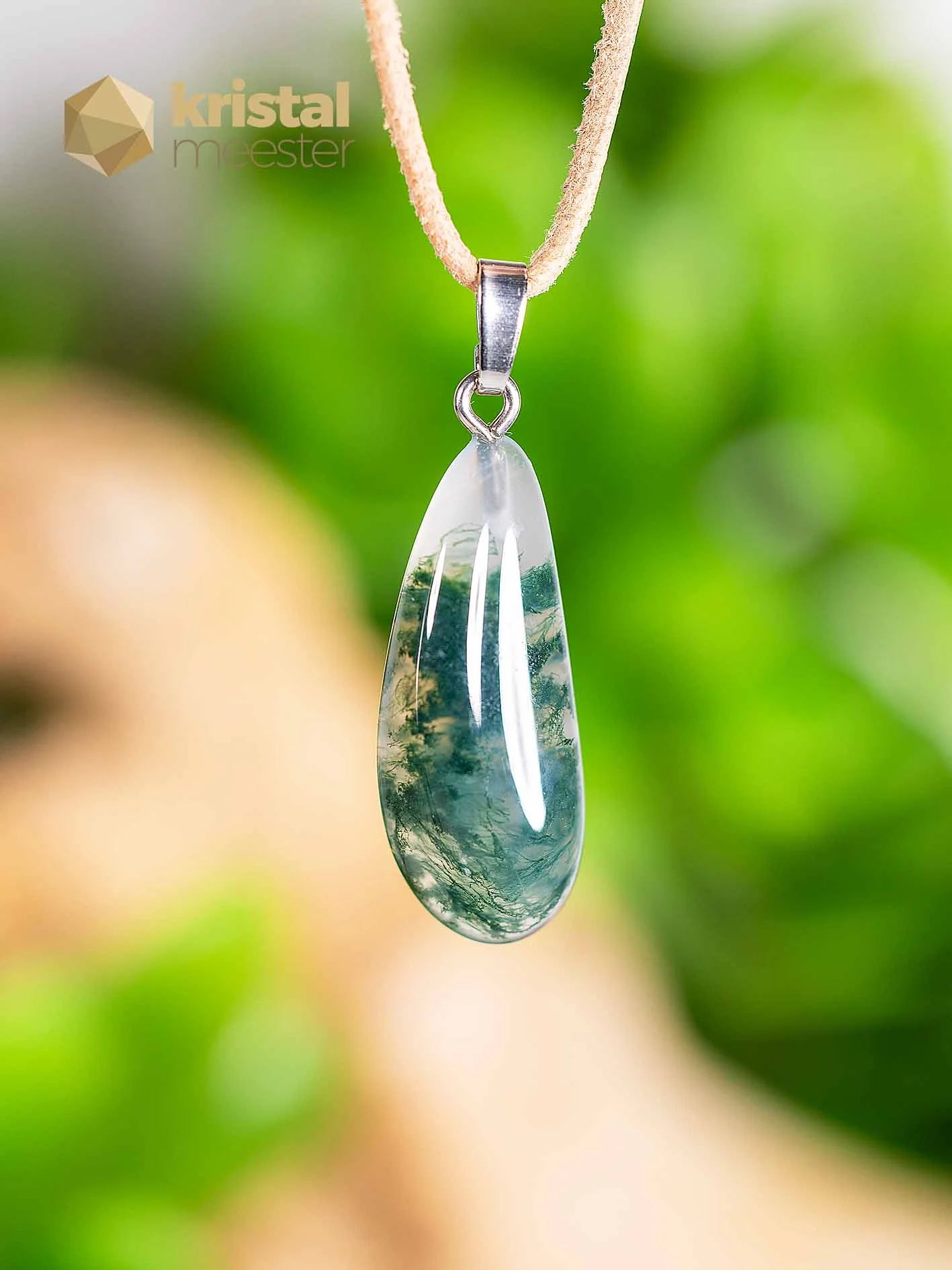 Moss Agate EX pendant with silver loop - no. 4