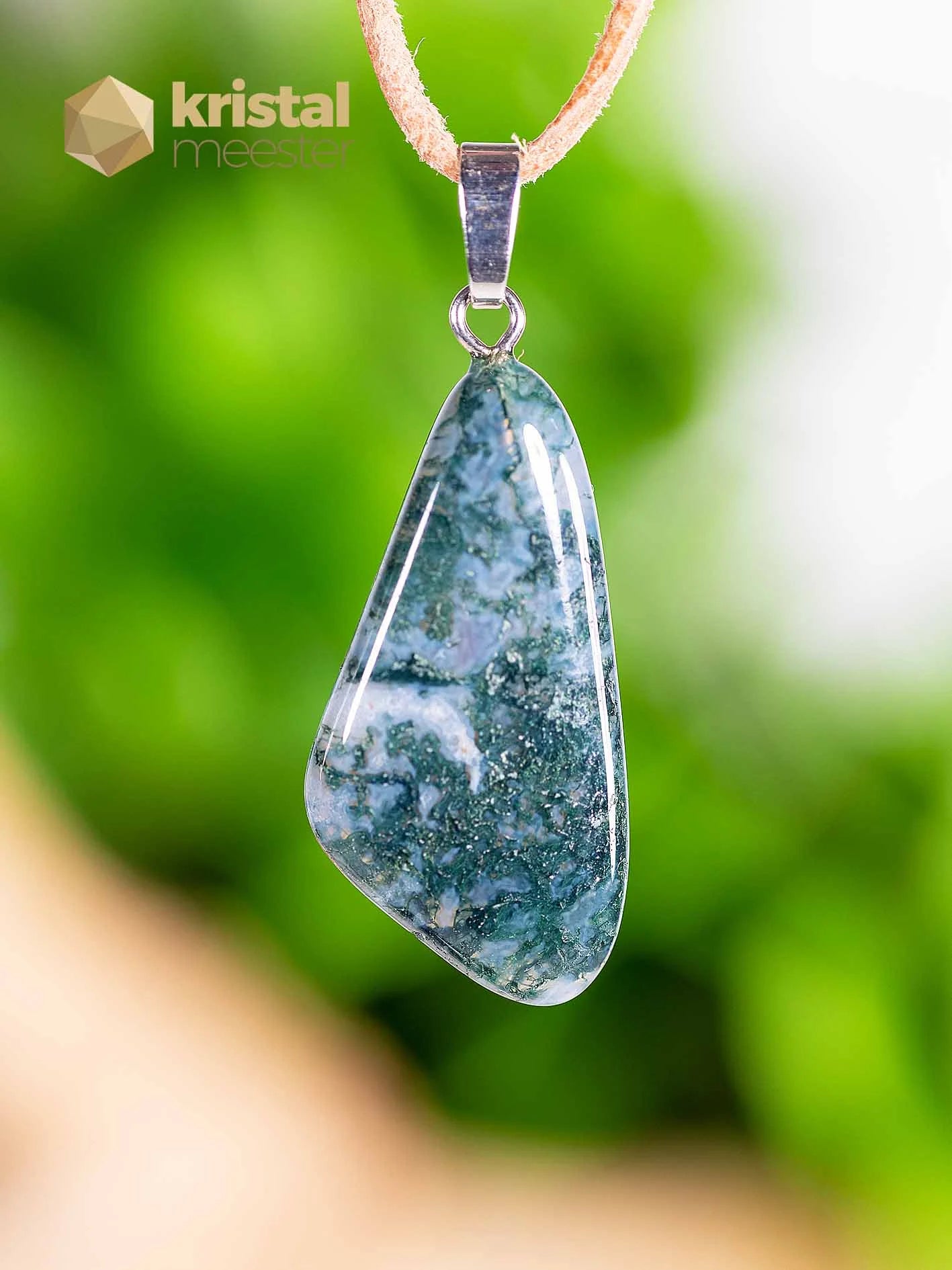 Moss Agate EX pendant with silver loop - no. 1