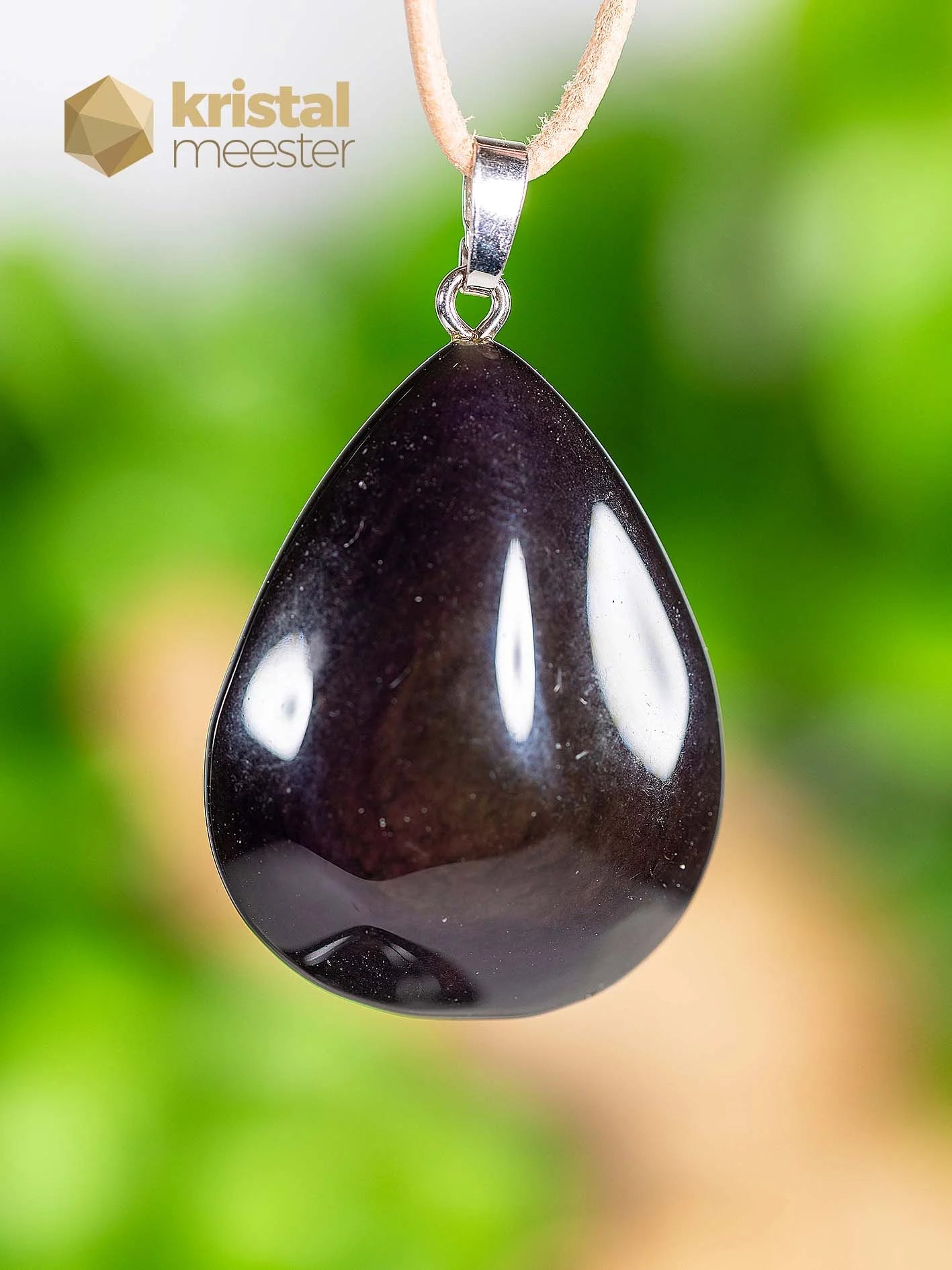 Black Obsidian pendant with silver loop - no. 1
