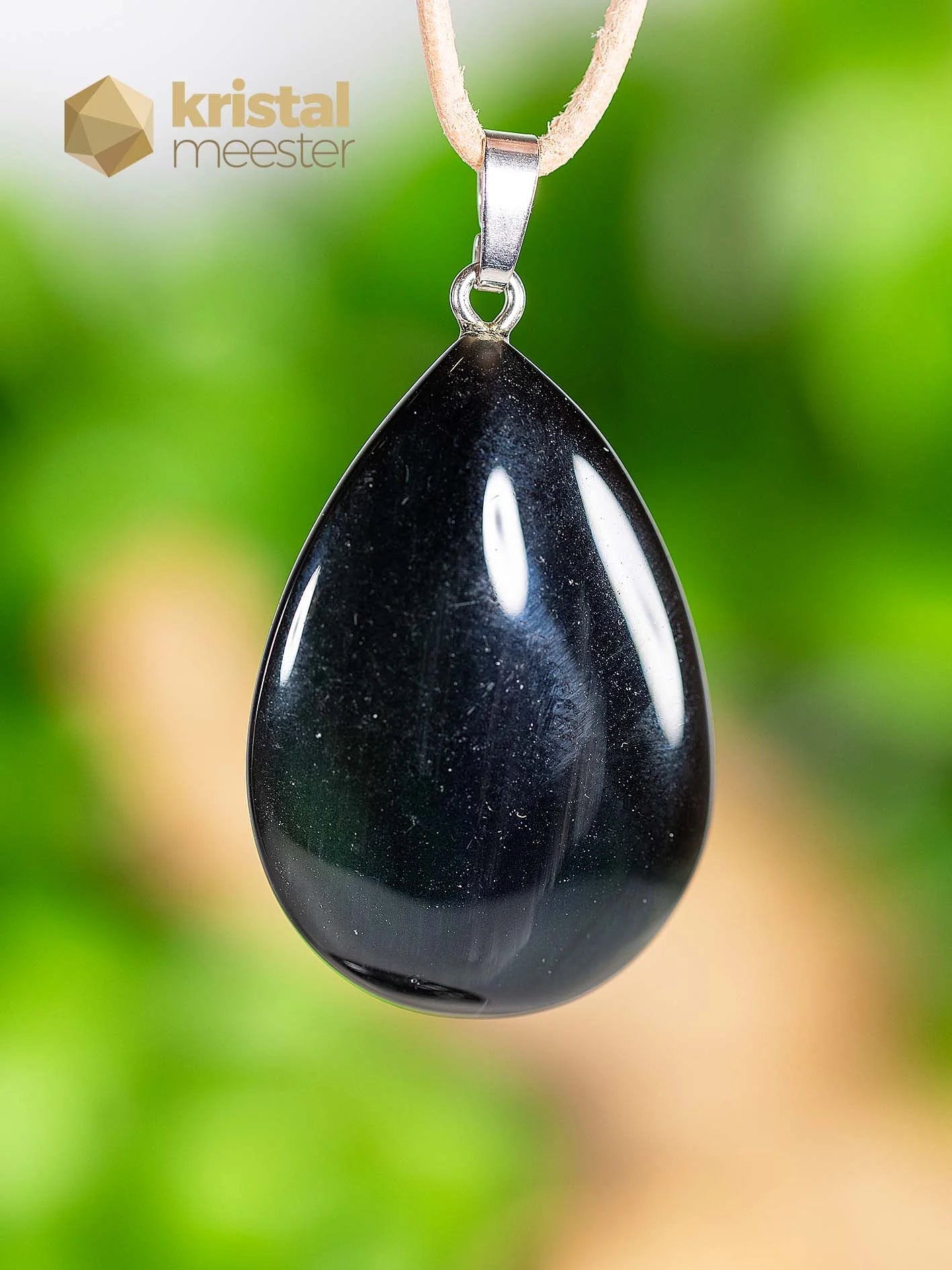 Black Obsidian pendant with silver loop - no. 2