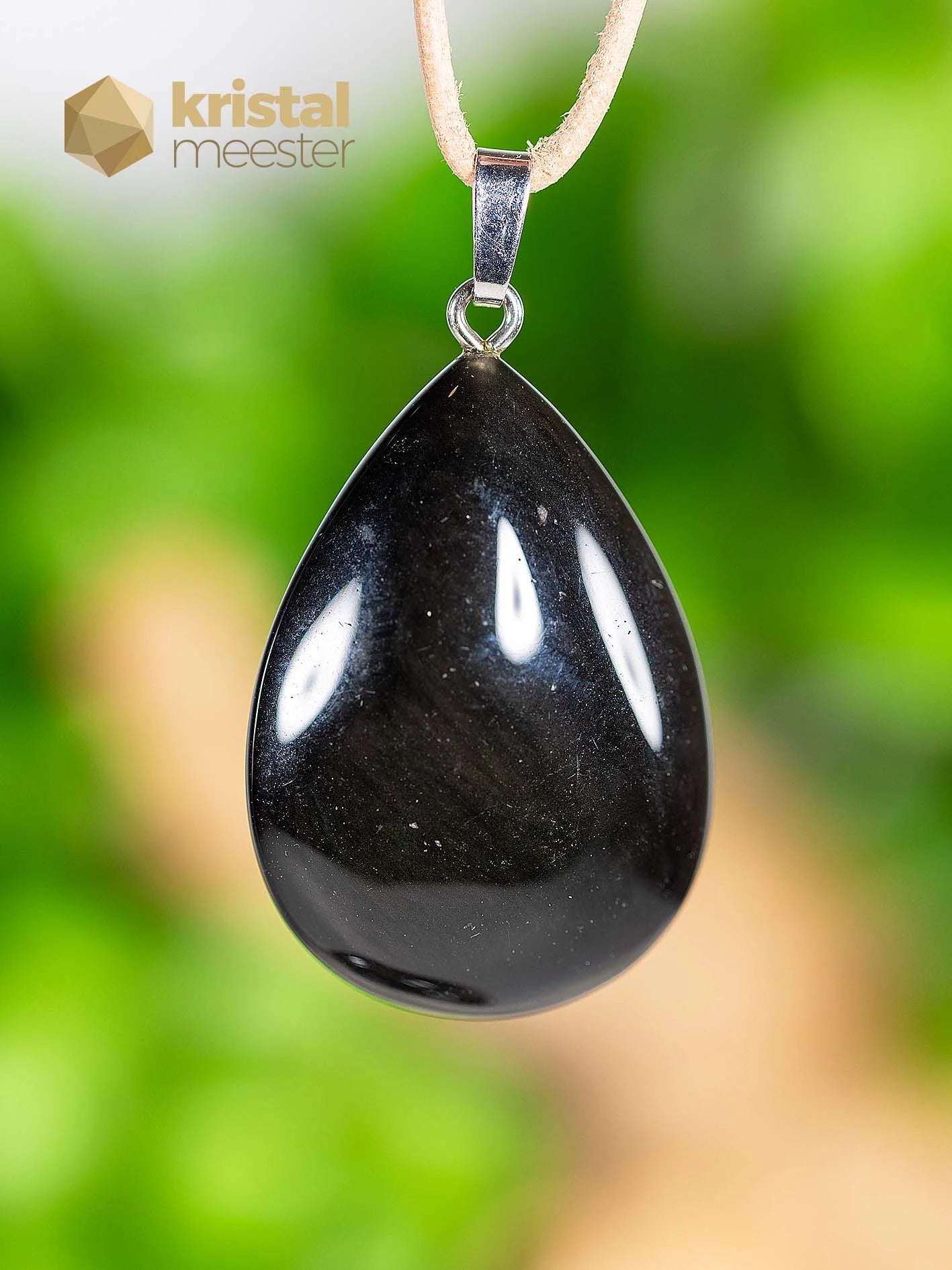 Zwarte Obsidiaan hanger met zilver oog - nr. 3