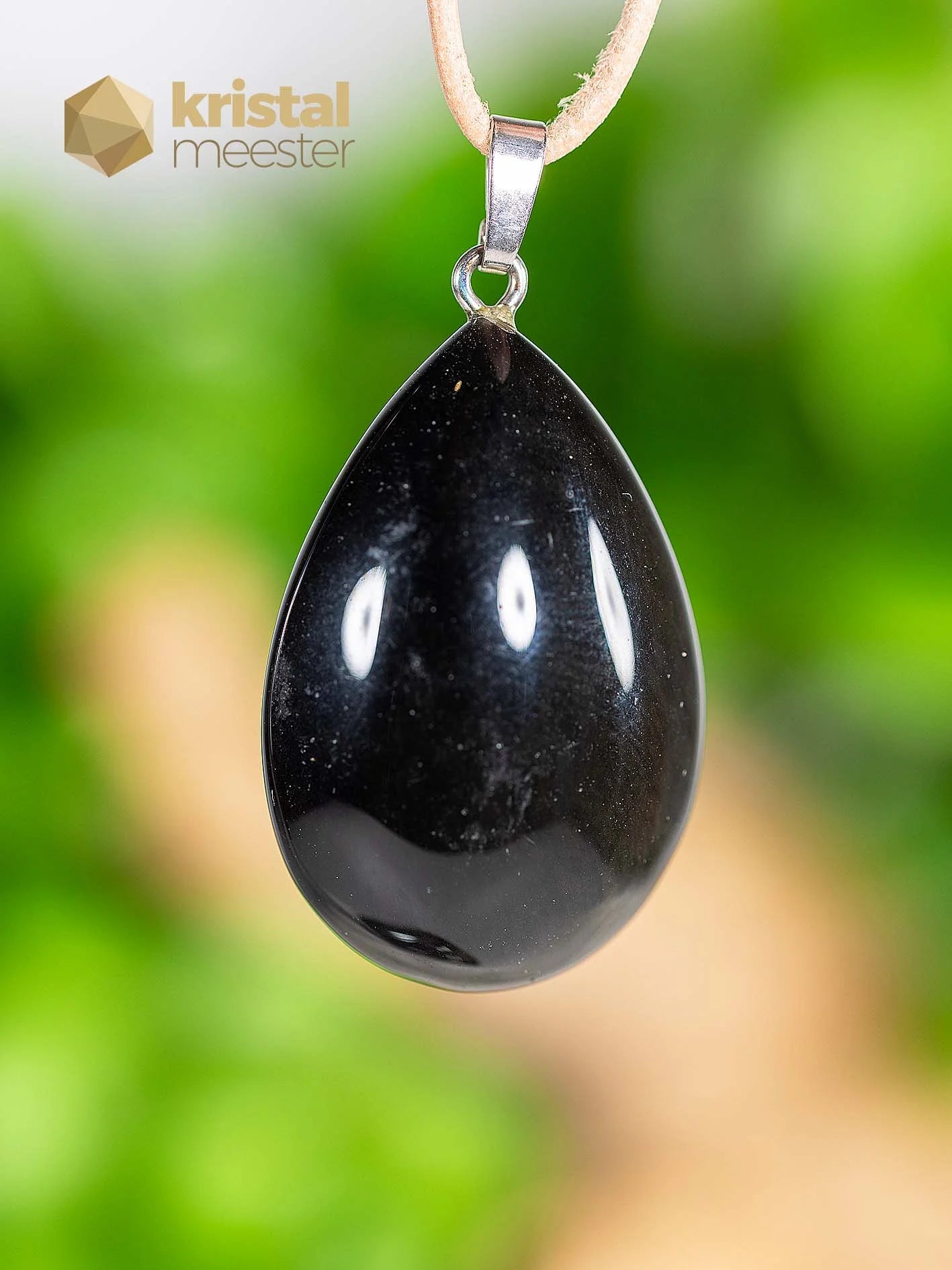 Zwarte Obsidiaan hanger met zilver oog - nr. 4