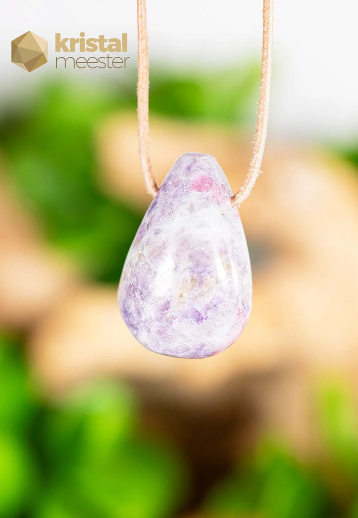 Pink Tourmaline & Lepidolite drop shaped pendant - no. 2
