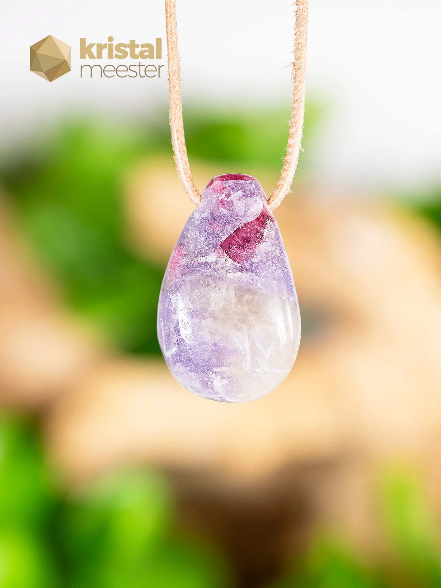 Pink Tourmaline & Lepidolite drop shaped pendant - no. 3