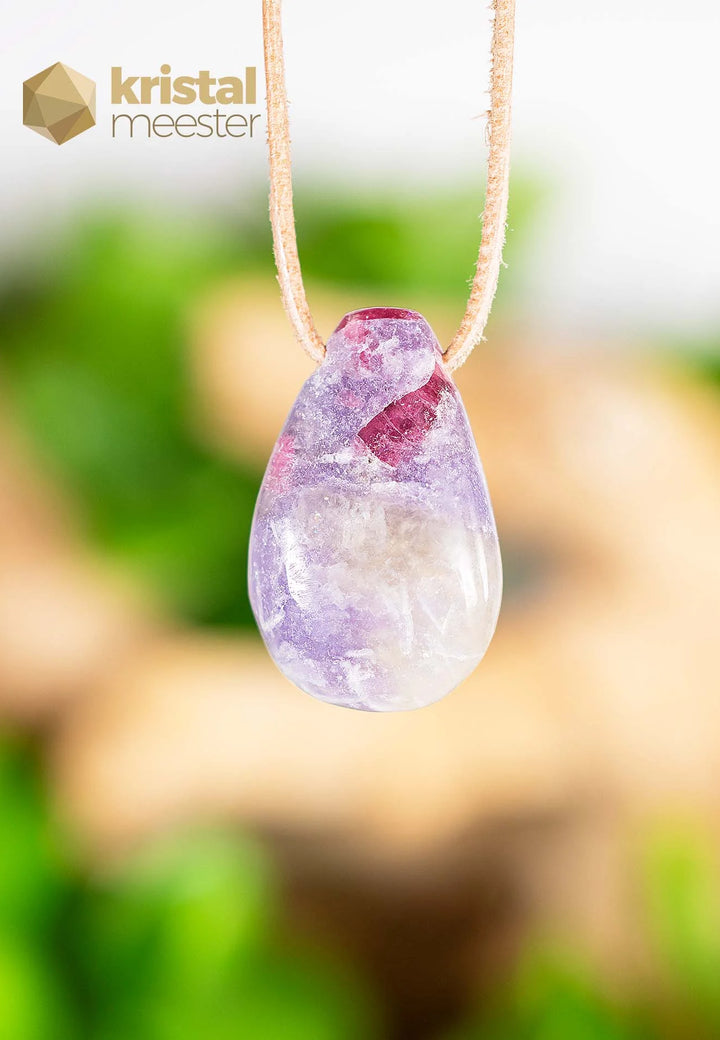 Pink Tourmaline & Lepidolite drop shaped pendant - no. 3