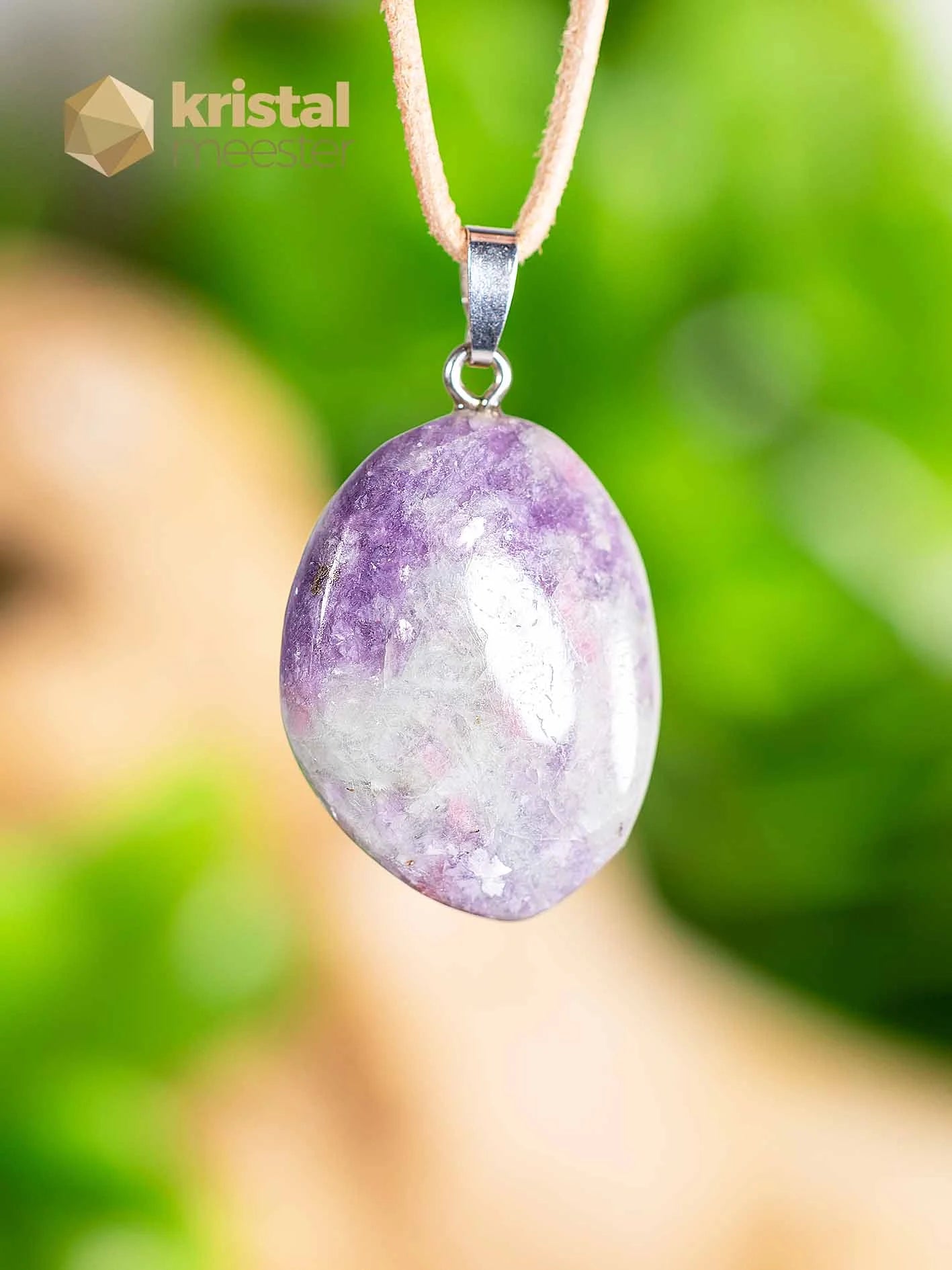 Pink Tourmaline & Lepidolite pendant with silver loop - no. 2