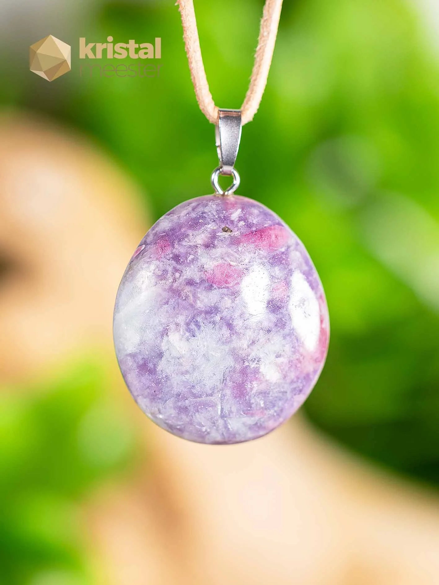 Pink Tourmaline & Lepidolite pendant with silver loop - no. 3