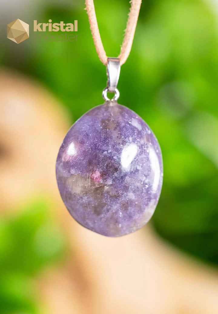 Pink Tourmaline & Lepidolite pendant with silver loop - no. 5