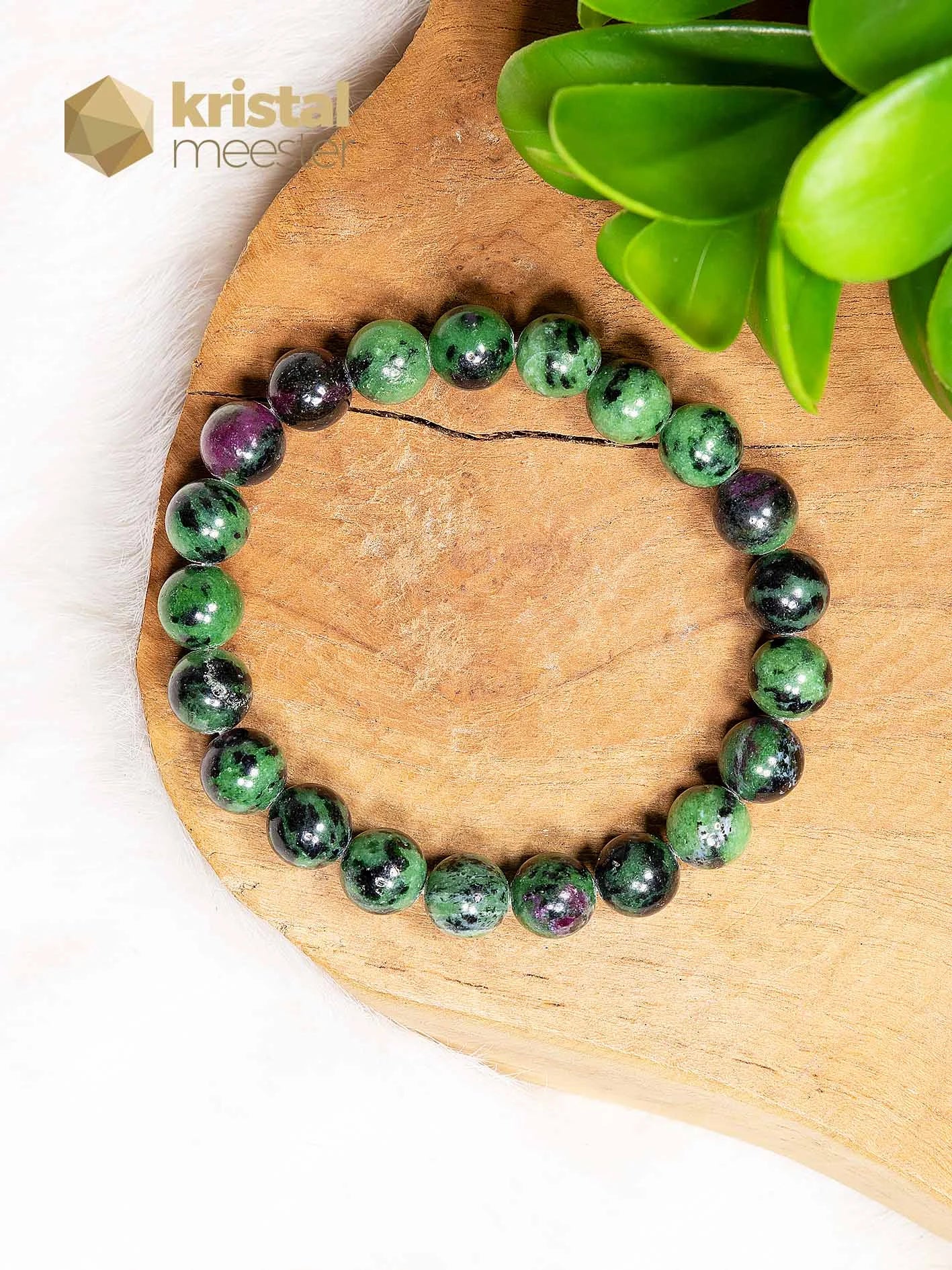 Robijn in Zoisiet Kogelarmband - 10 mm