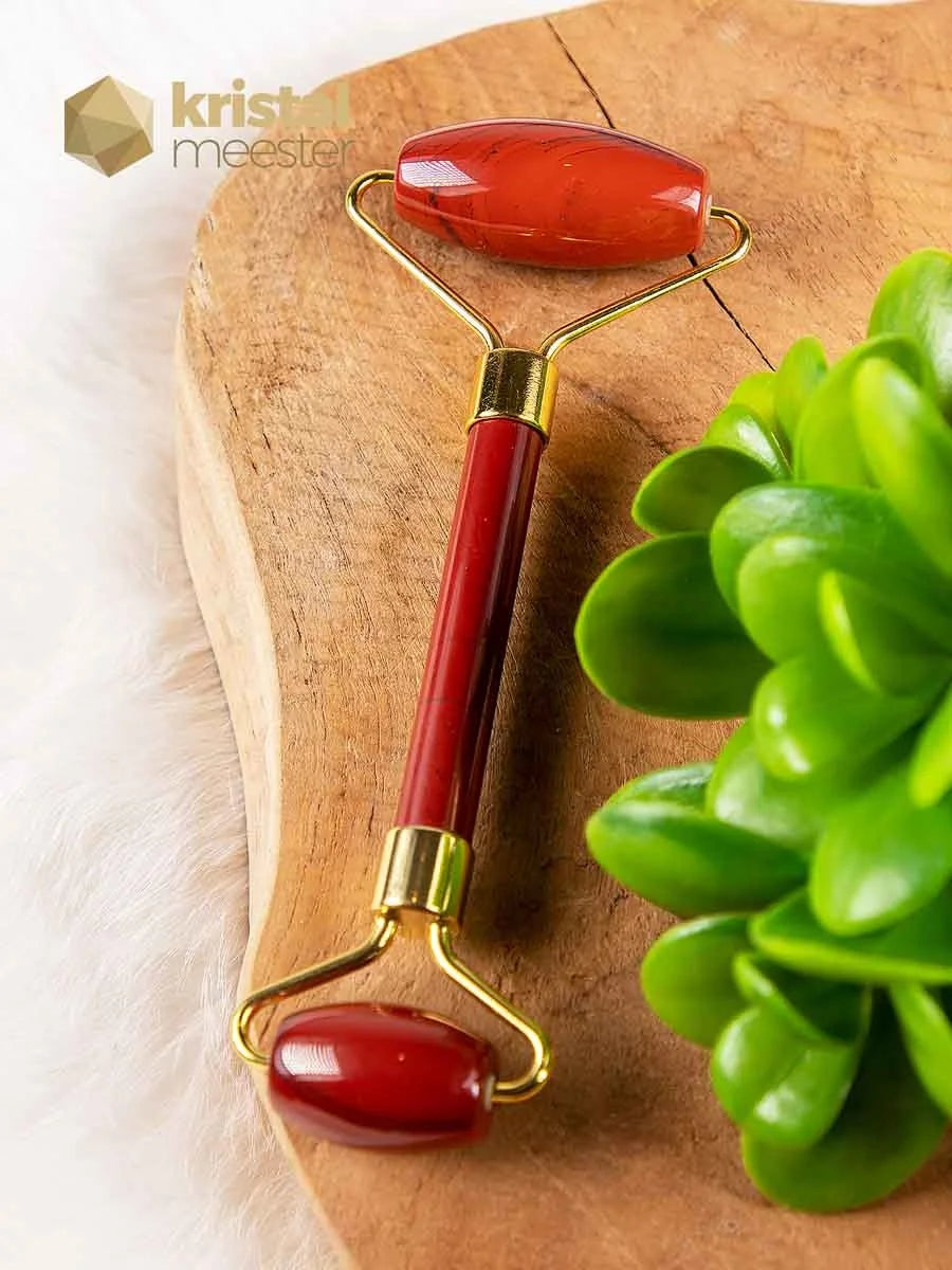 Rode Jaspis massageroller - Goudkleur