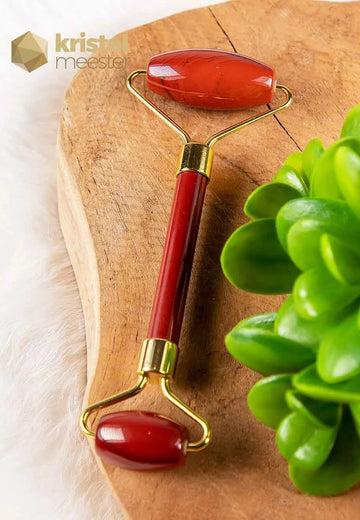 Rode Jaspis massageroller - Goudkleur