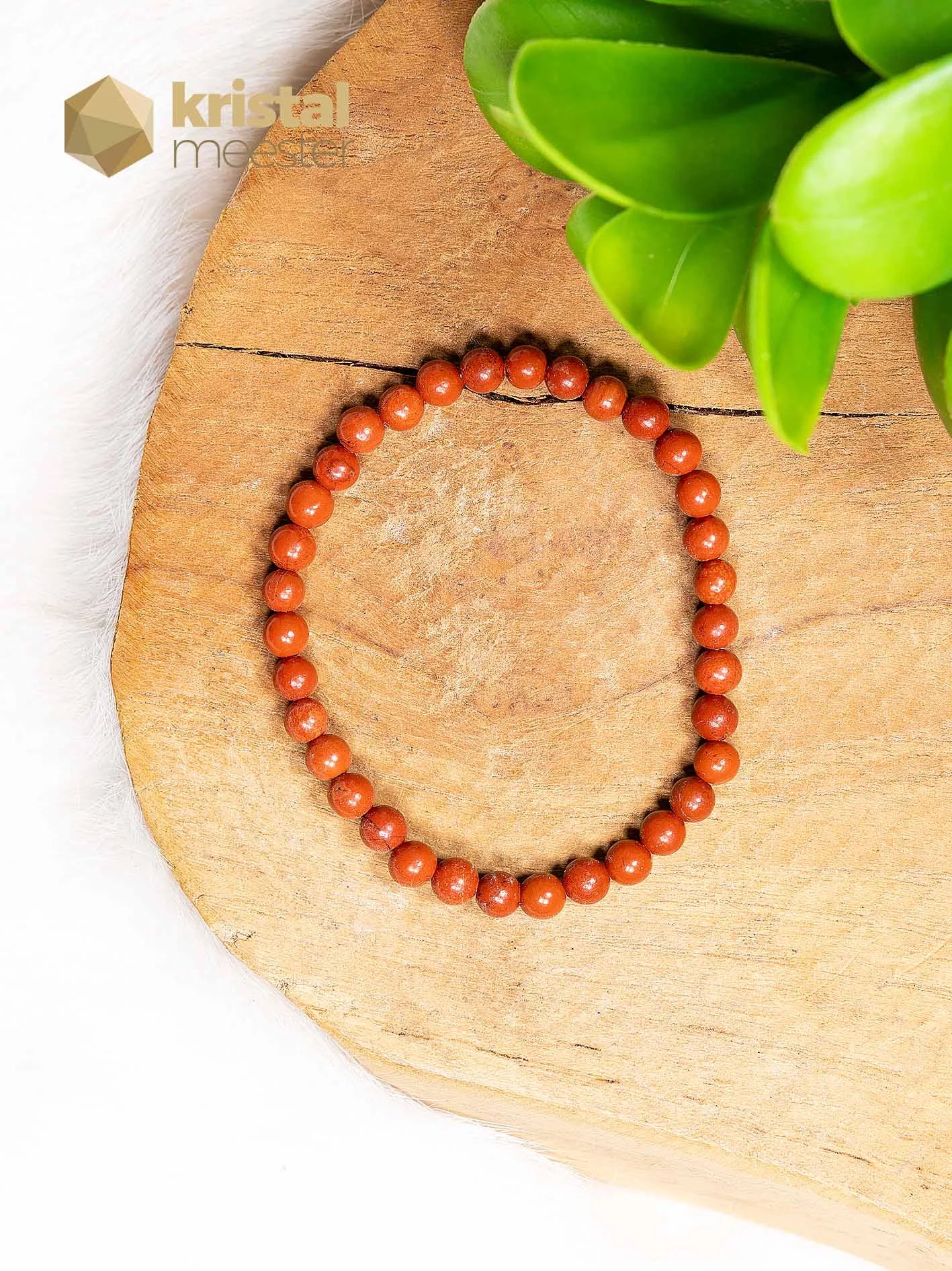 Rode Jaspis Kogelarmband - 4 mm - Kind