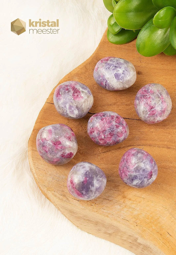 Pink Tourmaline & Lepidolite in Pegmatite Tumbled Stones