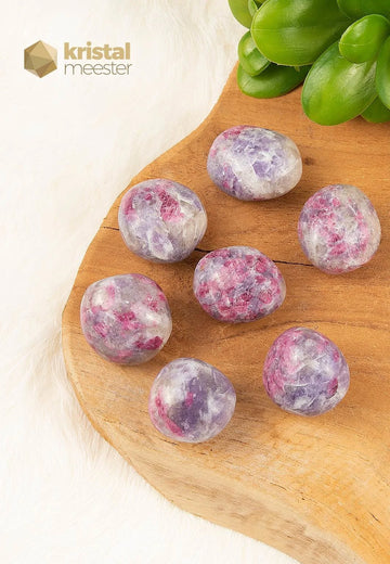 Pink Tourmaline & Lepidolite in Pegmatite Tumbled Stones
