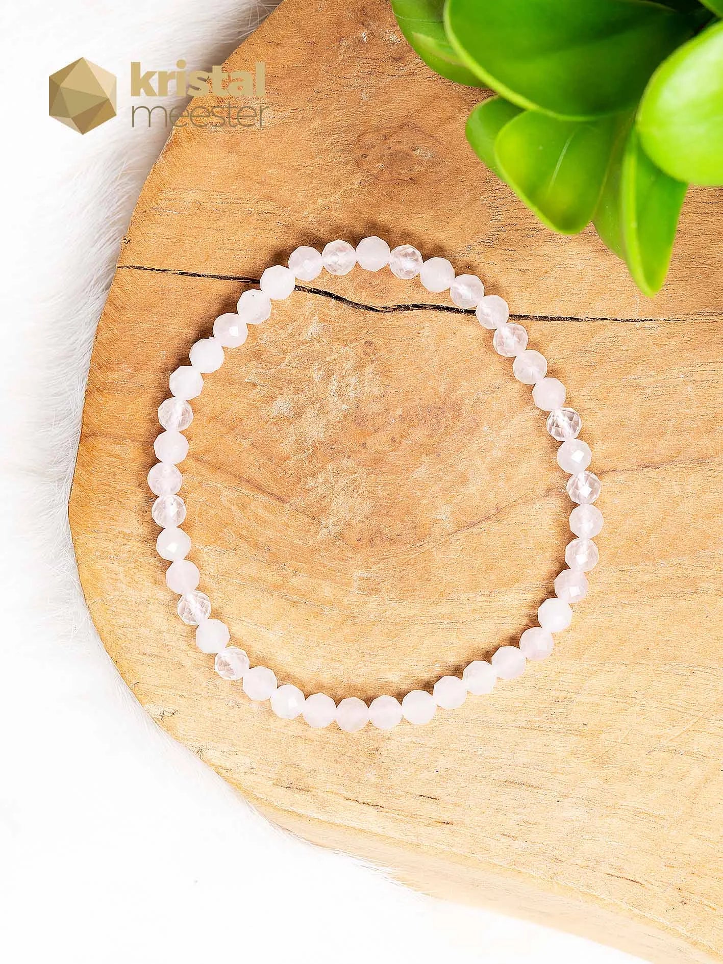 Rozenkwarts facet geslepen armband - 4 mm