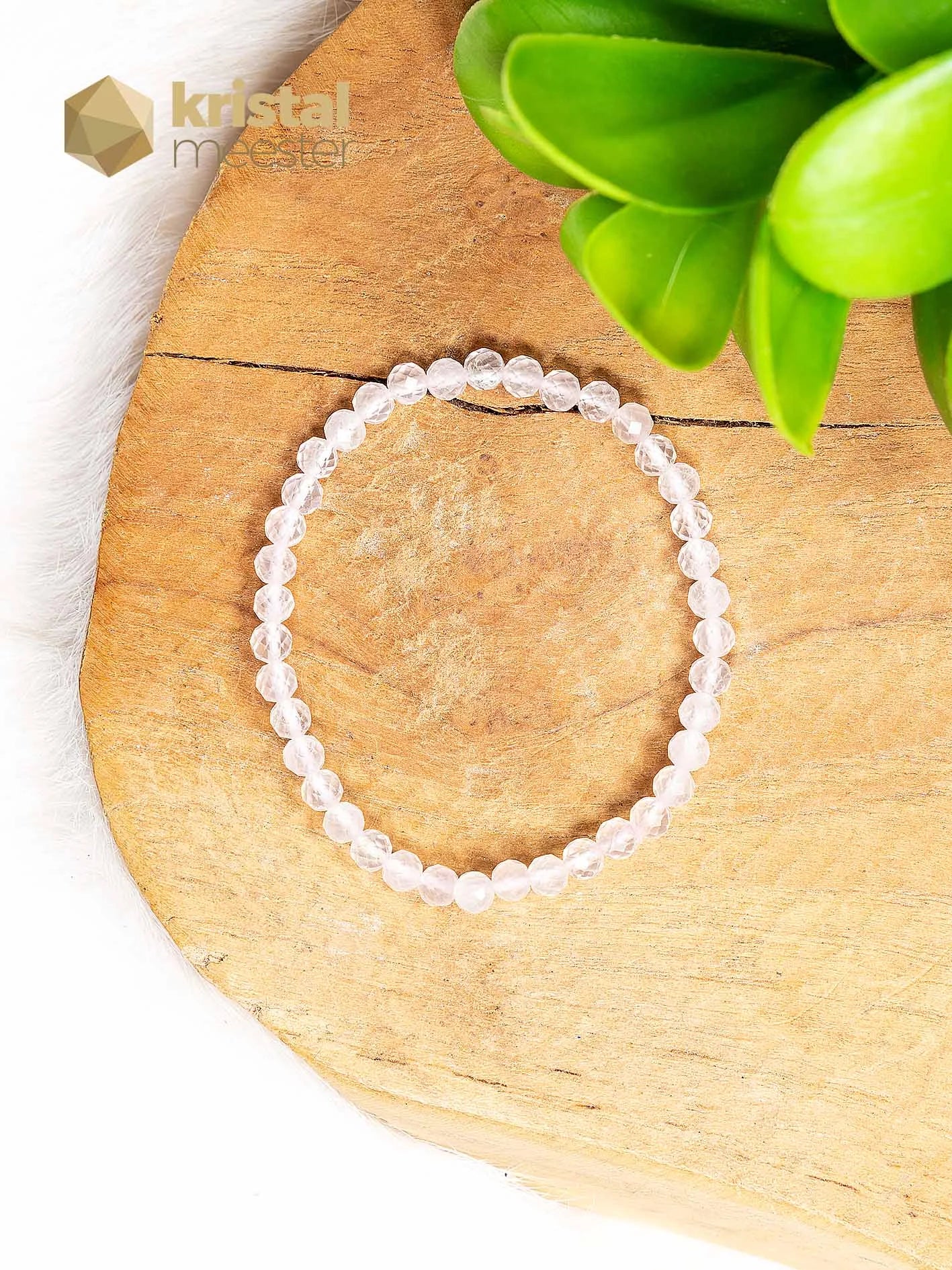 Rozenkwarts facet geslepen armband - 4 mm - Kind