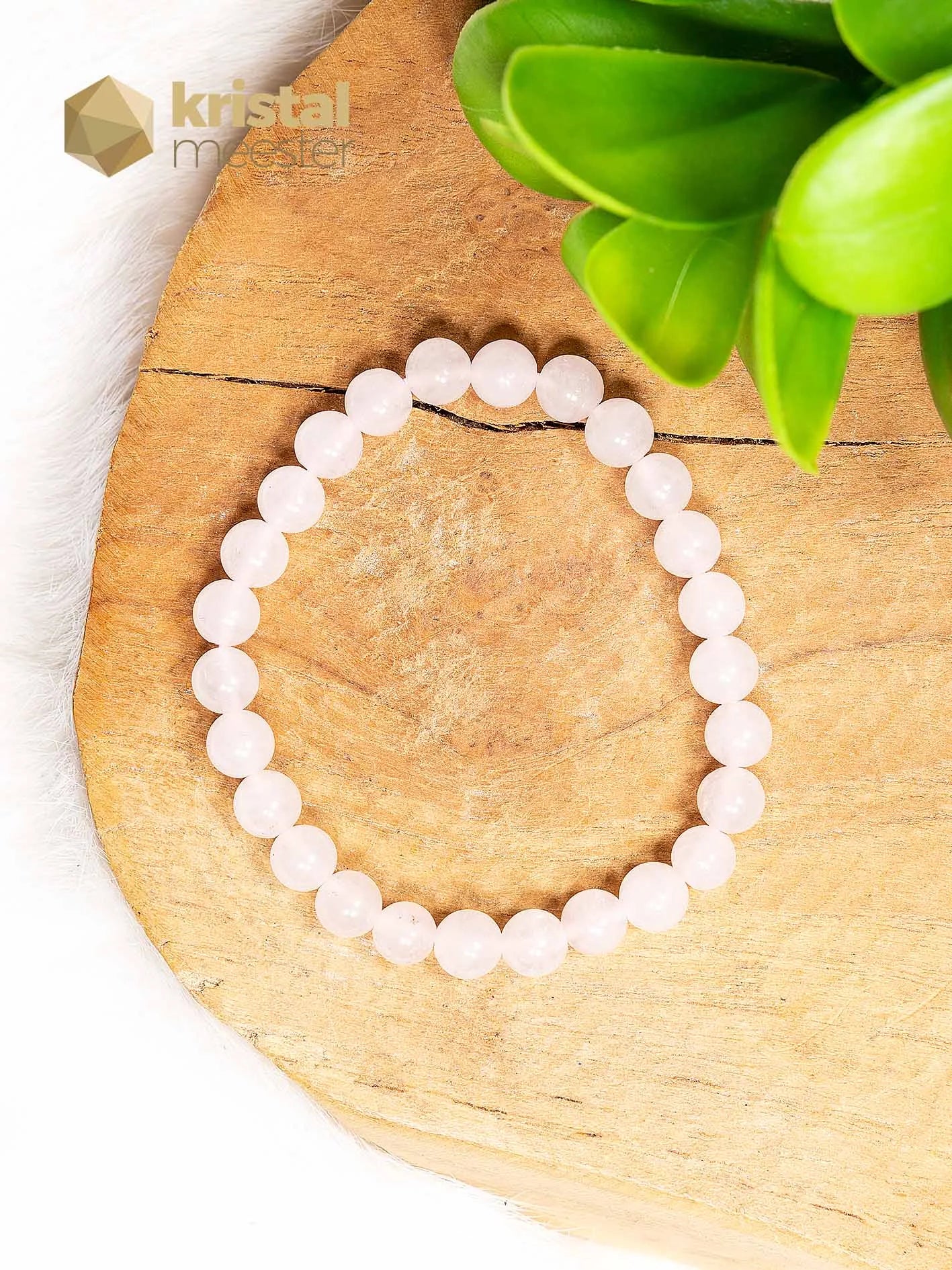 Rozenkwarts Kogelarmband - 6 mm - Kind - L