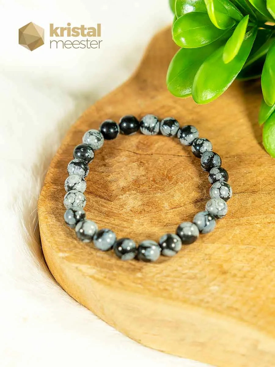 Sneeuwvlok Obsidiaan Kogelarmband - 8 mm