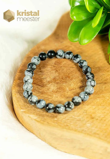 Sneeuwvlok Obsidiaan Kogelarmband - 8 mm