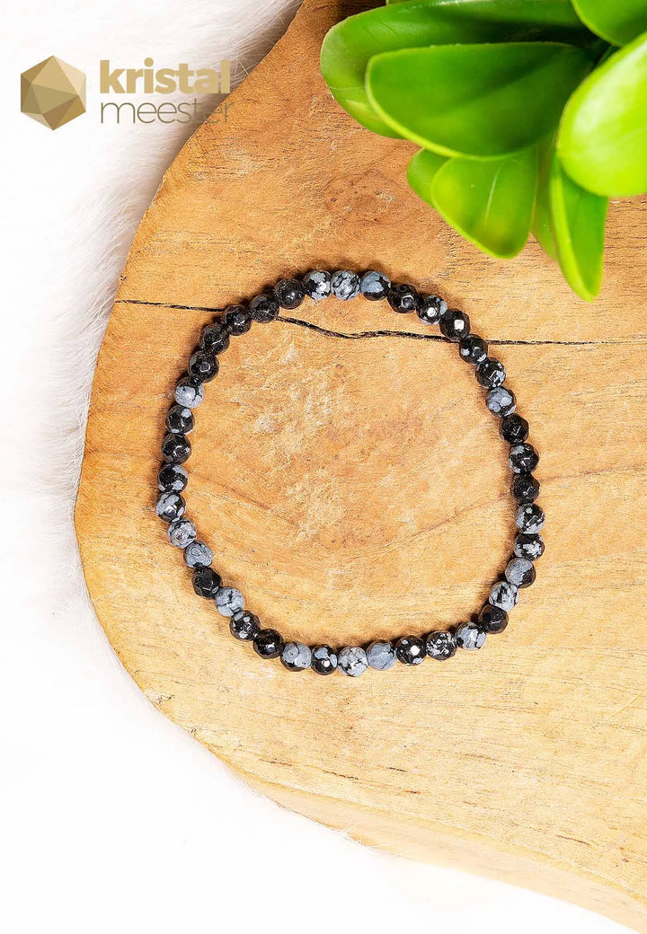 Sneeuwvlok Obsidiaan Facet Geslepen Armband - 4 mm