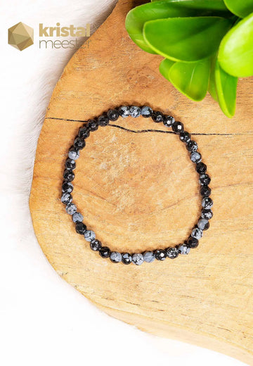 Sneeuwvlok Obsidiaan Facet Geslepen Armband - 4 mm