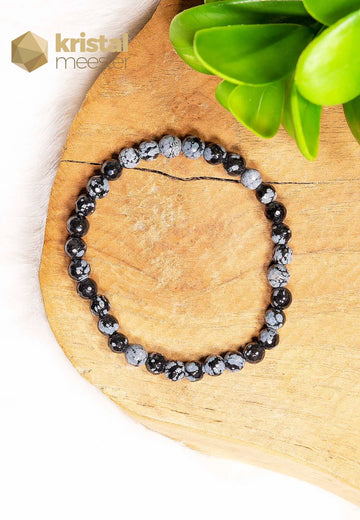 Snowflake Obsidian Faceted Bracelet - 6 mm