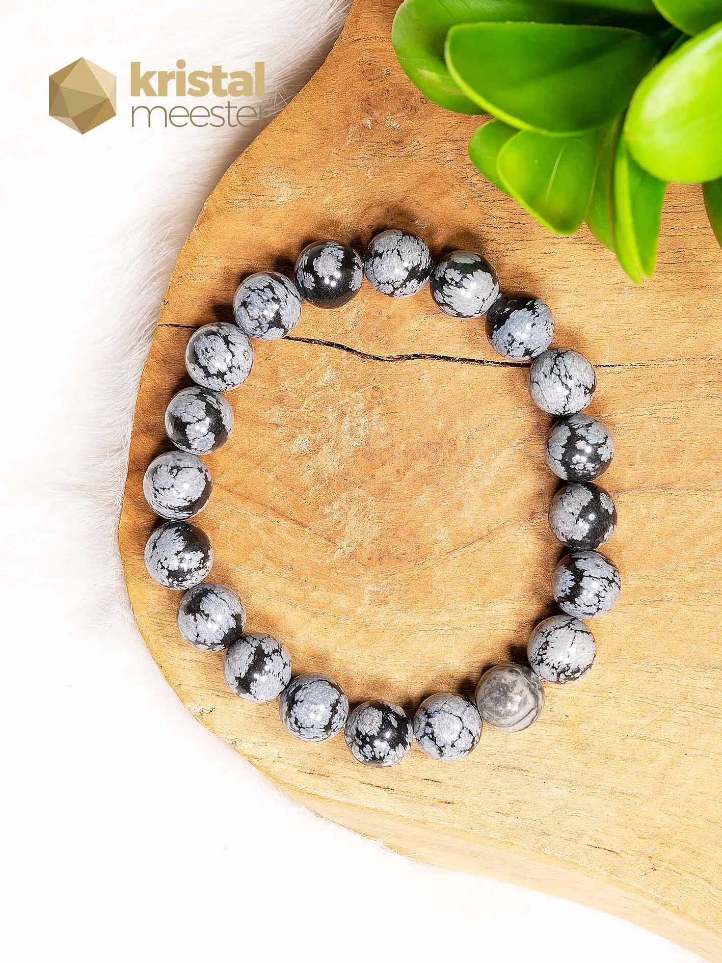 Sneeuwvlok Obsidiaan Kogelarmband - 10 mm