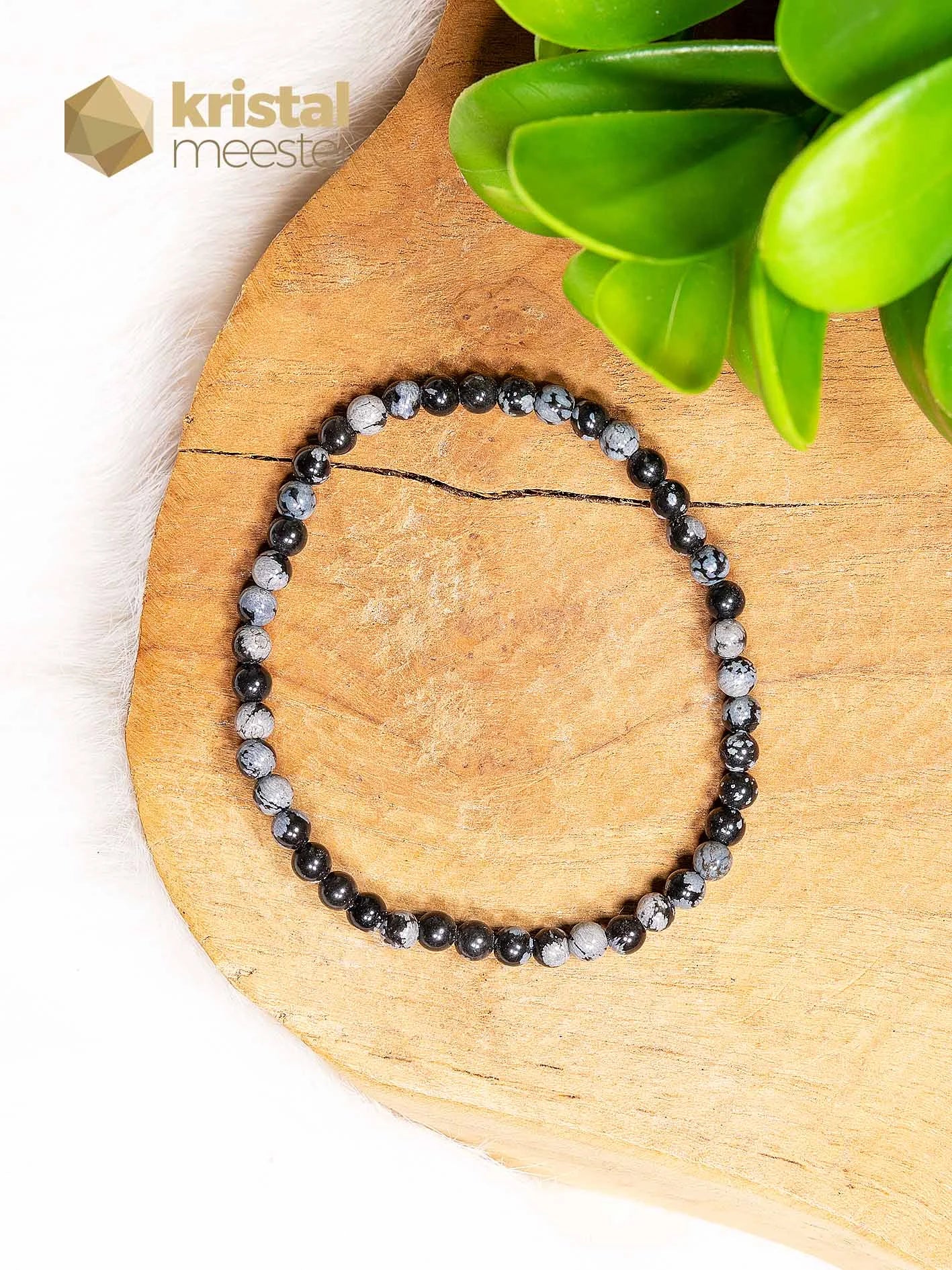 Sneeuwvlok Obsidiaan Kogelarmband - 3-4 mm