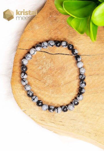 Sneeuwvlok Obsidiaan Kogelarmband - 6 mm