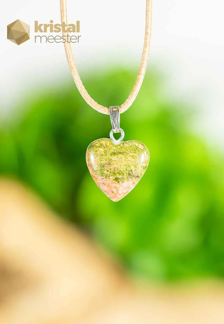 Unakite Heart pendant with silver loop