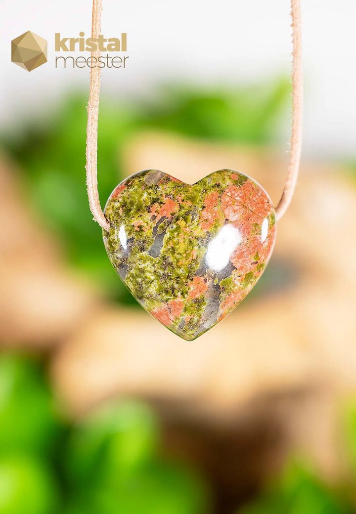 Unakite heart pendant, drilled - no. 1