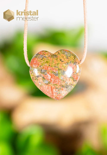 Unakite heart pendant, drilled - no. 3