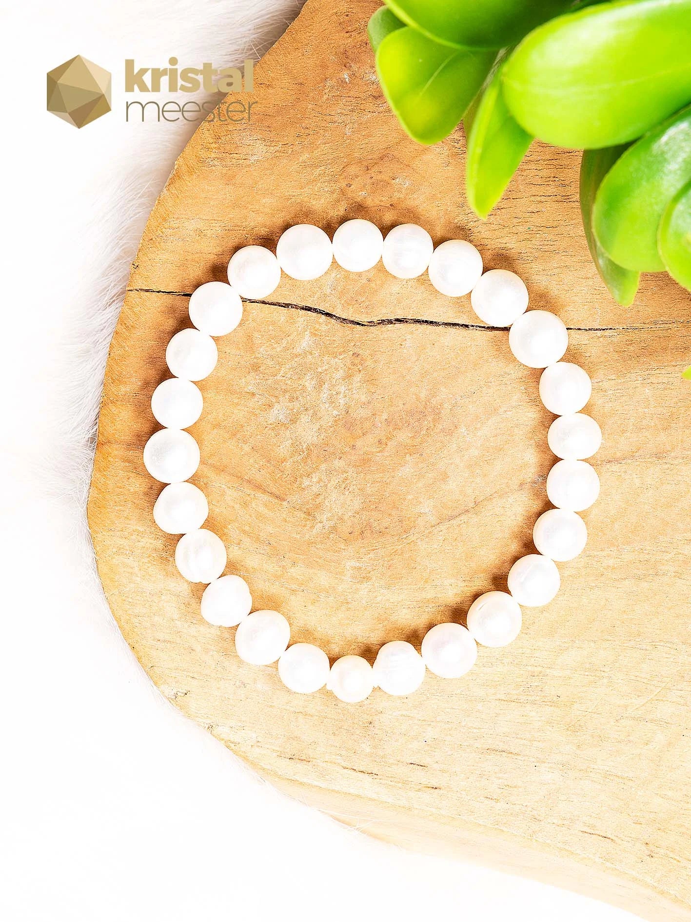 Zoetwater parel armband - wit - 8 mm