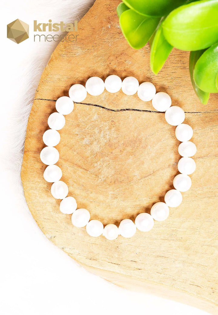 Zoetwater parel armband - wit - 8 mm