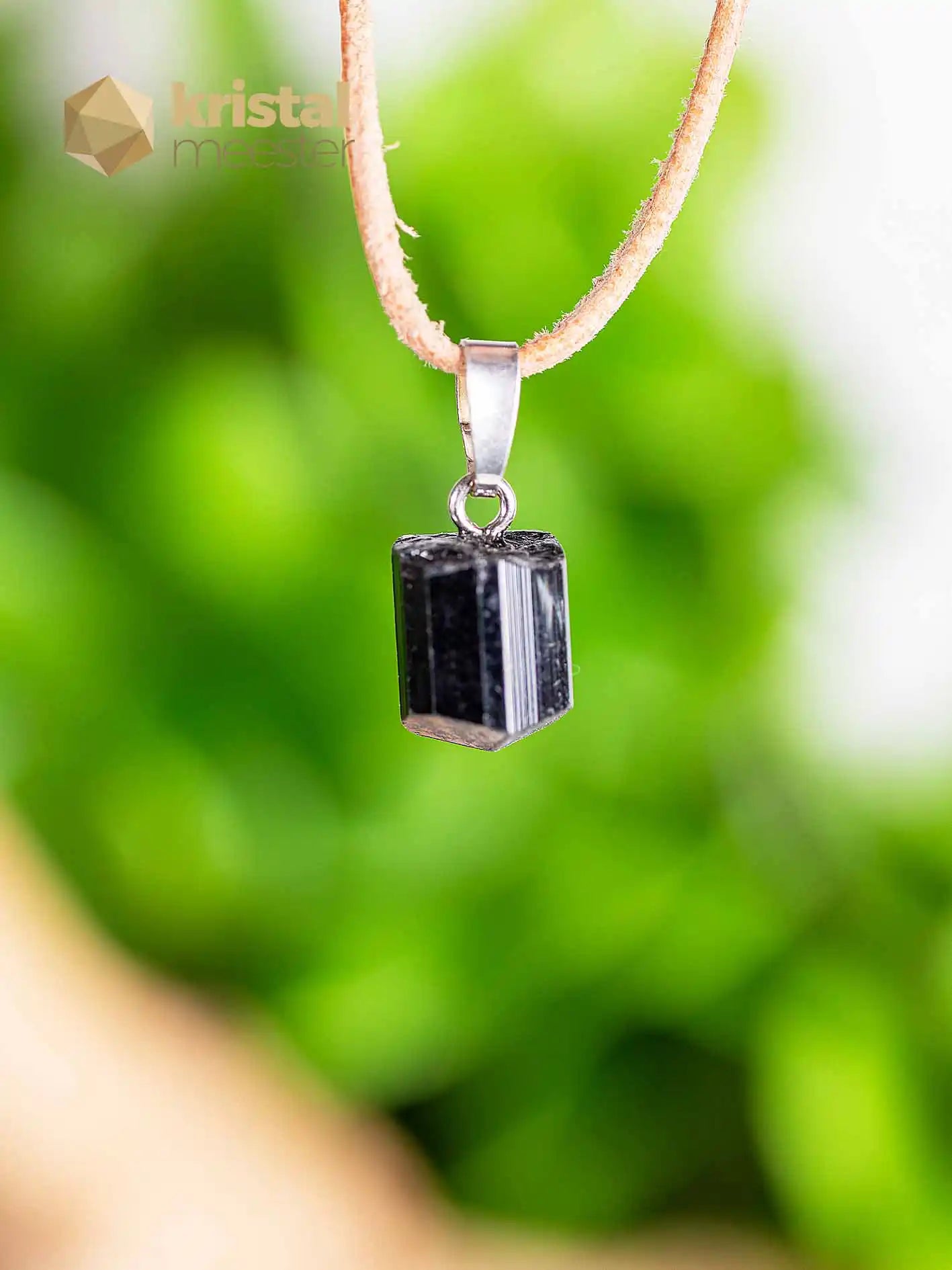 Black Tourmaline Raw pendant with silver loop - no. 4
