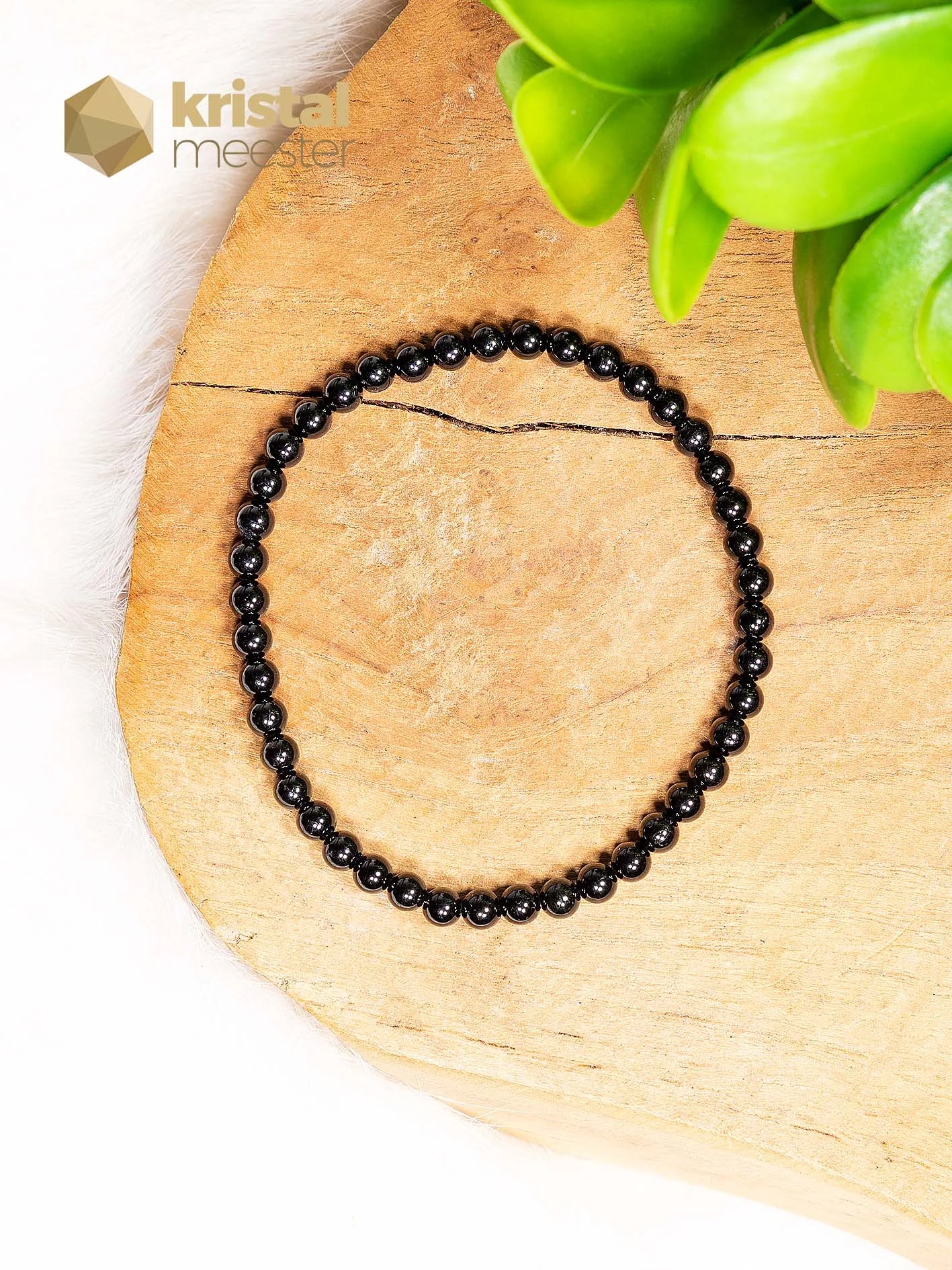 Zwarte Toermalijn Kogelarmband - 3-4 mm