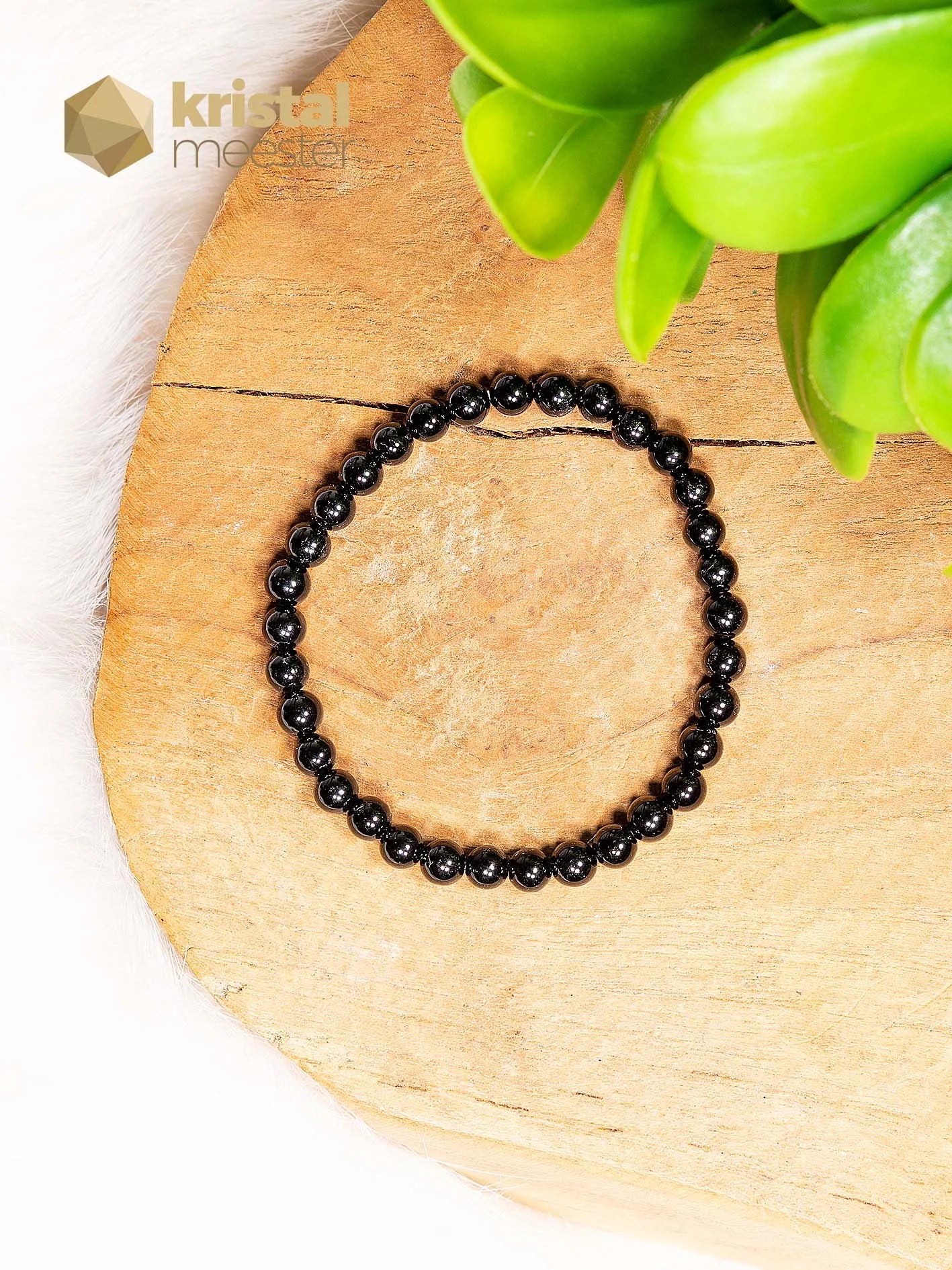 Zwarte Toermalijn Kogelarmband - 4 mm - kind