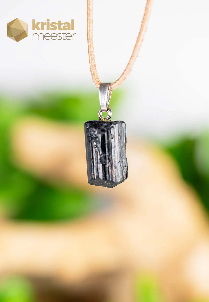 Black Tourmaline Raw pendant with silver loop - no. 2