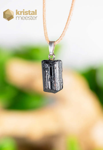 Black Tourmaline Raw pendant with silver loop - no. 2